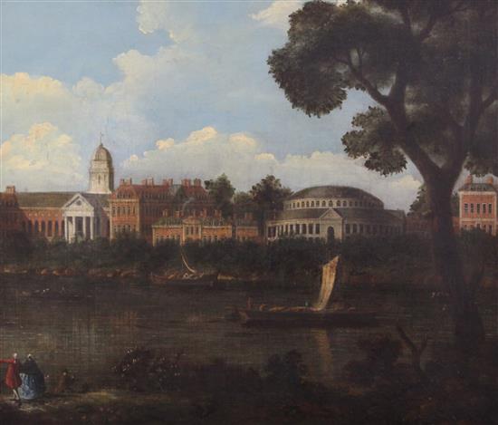 Attributed to Samuel Scott (1702-1772) A view along the Thames, 20 x 24in.
